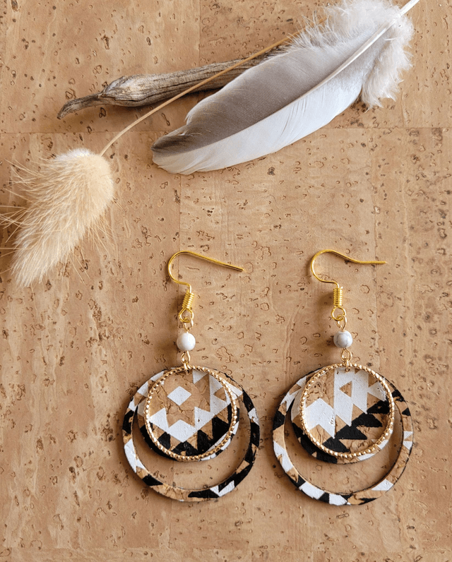 Boucles d'oreilles en liège et howlite ༄