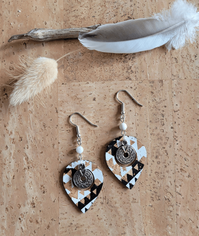 Boucles d'oreilles en liège et howlite ༄