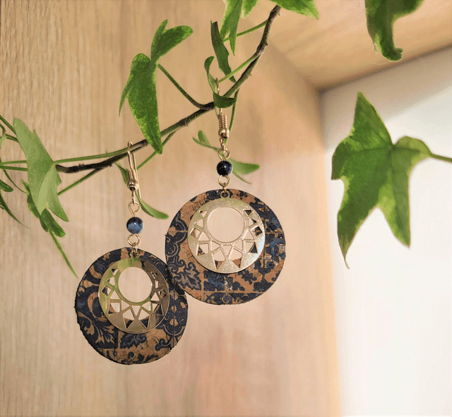 Boucles d'oreilles en liège et lapis lazuli ༄