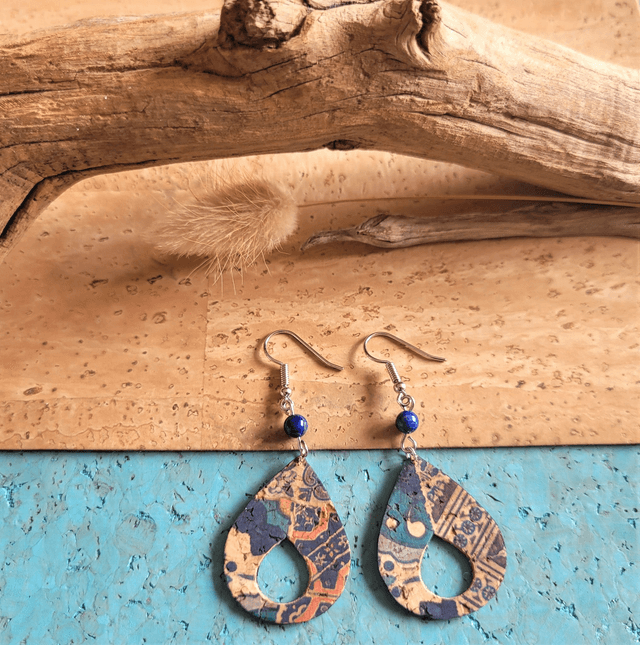 Boucles d'oreilles en liège et lapis lazuli ༄
