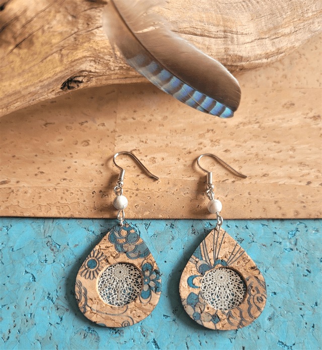 Boucles d'oreilles en liège et howlite ༄